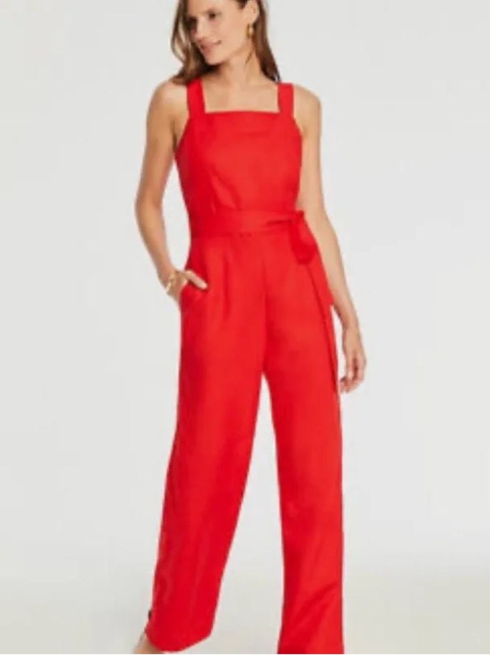 Ann Taylor Red Square-Neck Wide-Leg Jumpsuit size 4